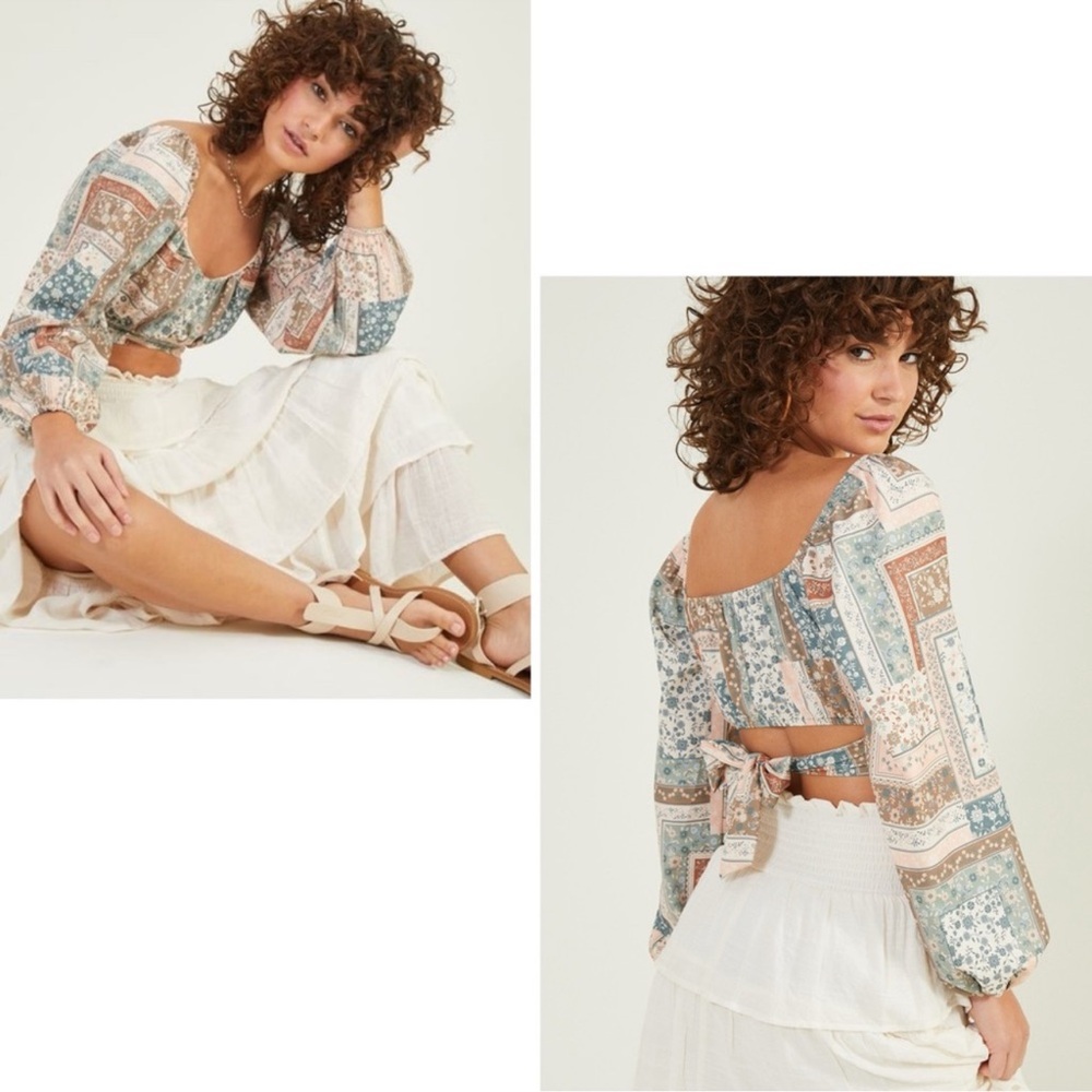 ALTAR'D STATE NWT Boho Patchwork Balloon Sleeve T… - image 2